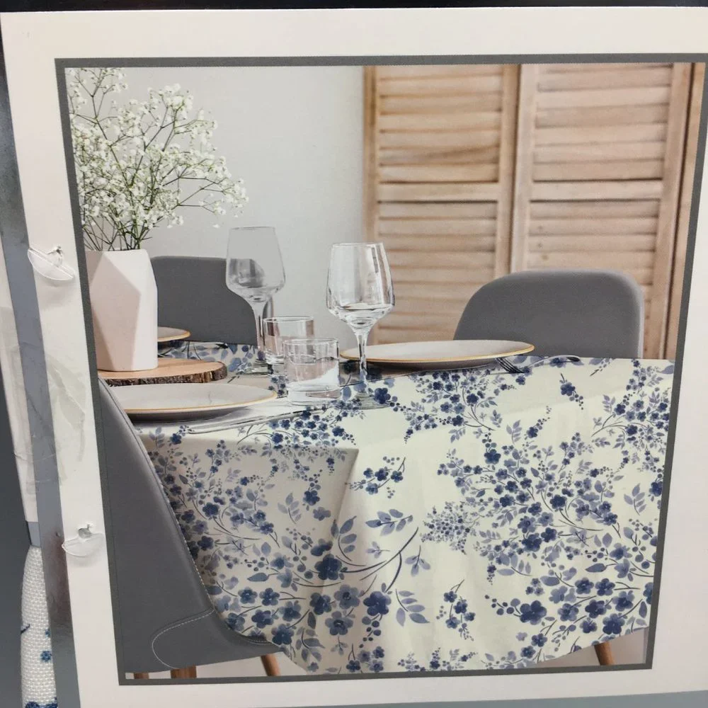 Badgley Mischka Blue Floral Tablecloth 60x102 Indoor Outdoor Country Chic Modern